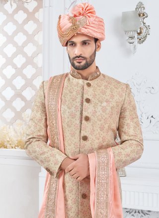 Cream Silk Sherwani Mens Wear