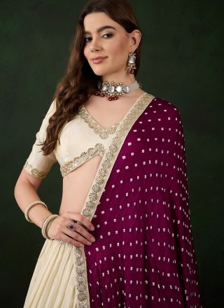Cream Tissue A - Line Lehenga Choli with Moti, Thread and Zari Work for Ceremonial