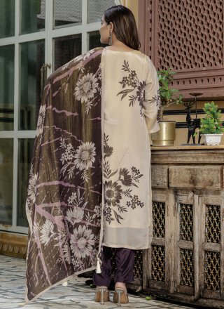 Cream Tissue Digital Print, Floral Patch and Hand Work Salwar Suit