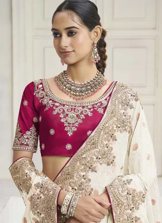 Cream Tissue Embroidered, Sequins and Zari Work Classic Saree
