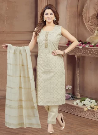 Cream Tissue Embroidered Work Salwar Suit