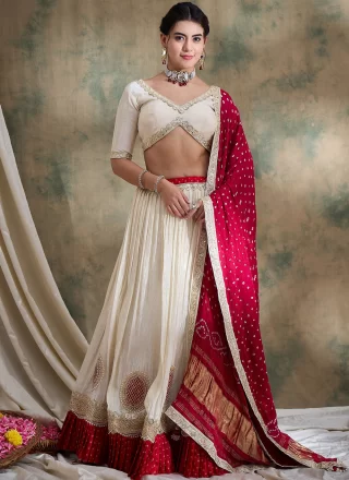 Cream Tissue Lehenga Choli