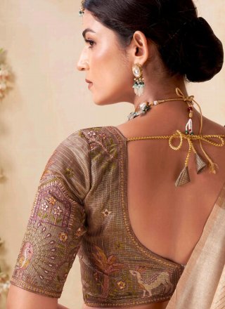 Cream Viscose Classic Sari with Jacquard Work