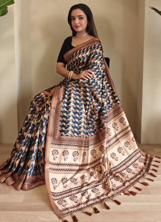 Cream Viscose Plain Work Designer Saree for Casual