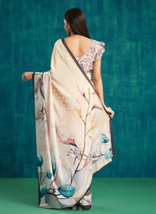 Crepe Silk Classic Sari In Cream Color