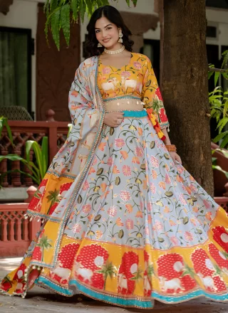 Crepe Silk Readymade Lehenga Choli In Grey and Lavender