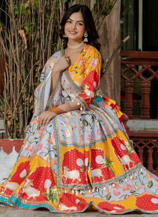 Crepe Silk Readymade Lehenga Choli In Grey and Lavender