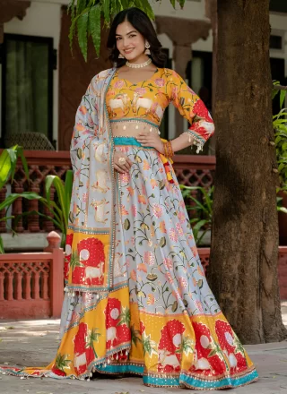 Crepe Silk Readymade Lehenga Choli In Grey and Lavender