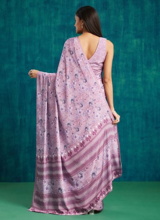 Crepe Silk Trendy Saree In Purple Color