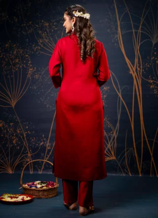 Crimson and Red Cotton Pant Style Suit