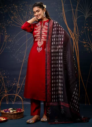 Crimson and Red Cotton Pant Style Suit