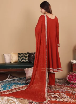Crimson and Red Crepe Silk Lace Work Salwar Suit for Women