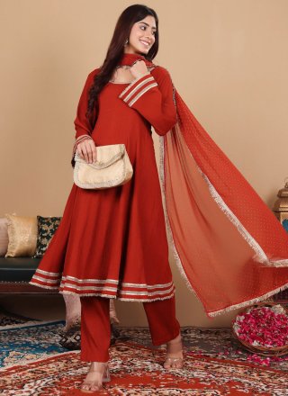 Crimson and Red Crepe Silk Lace Work Salwar Suit for Women