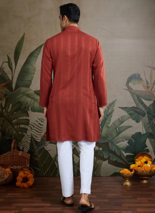 Crimson Rayon Kurta Mens Wear with Mirror and Thread Work