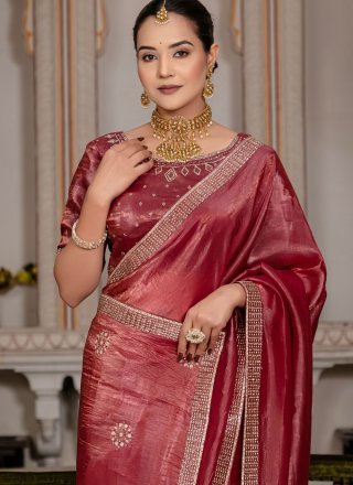 Crush Classic Saree In Maroon Colour