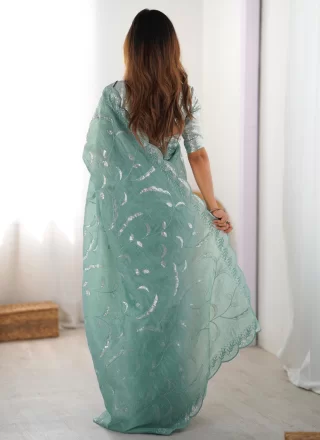 Crush Contemporary Saree In Aqua Blue Color
