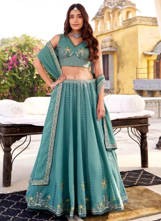 Crush Lehenga Choli In Sea Green