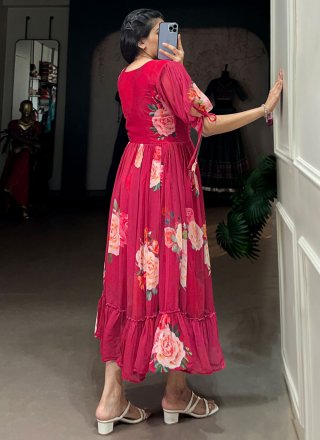 Customary Rani Georgette Designer Kurti with Floral Patch Work