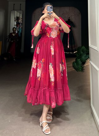 Customary Rani Georgette Designer Kurti with Floral Patch Work
