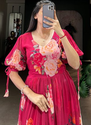 Customary Rani Georgette Designer Kurti with Floral Patch Work