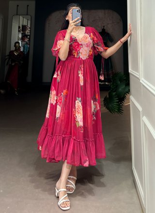 Customary Rani Georgette Designer Kurti with Floral Patch Work
