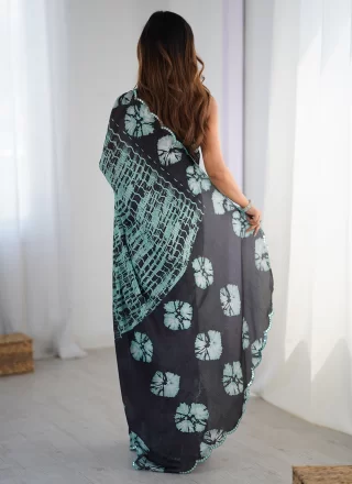 Cut, Digital Print and Mirror Work Chinon Trendy Saree In Black Color