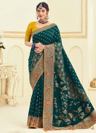 Cut, Embroidered and Jacquard Work Silk Classic Sari In Morpeach