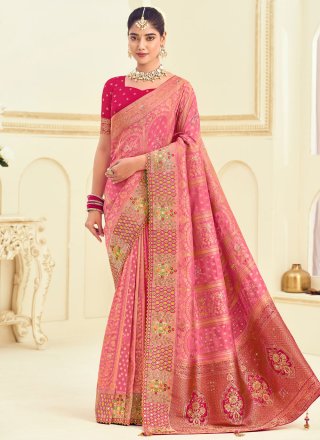 Cut, Embroidered and Jacquard Work Silk Trendy Saree In Pink for Ceremonial
