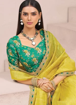 Cut, Embroidered and Zari Work Fancy Fabric Trendy Saree In Green