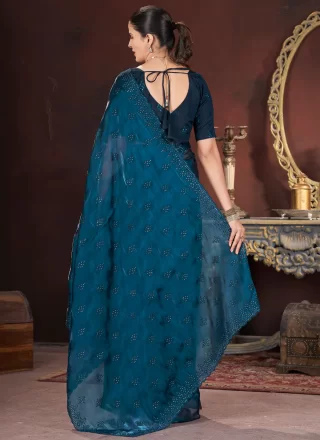 Cut, Embroidered and Zari Work JIMMY CHU Trendy Saree In Morpeach for Festival