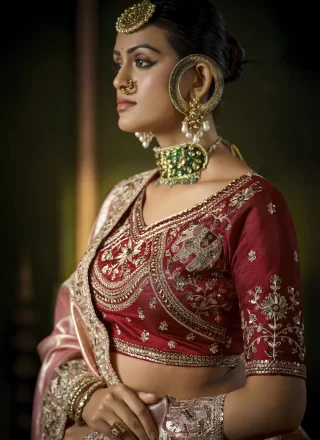 Cut, Embroidered, Sequins, Weaving and Zari Work Silk Traditional Saree In Pink