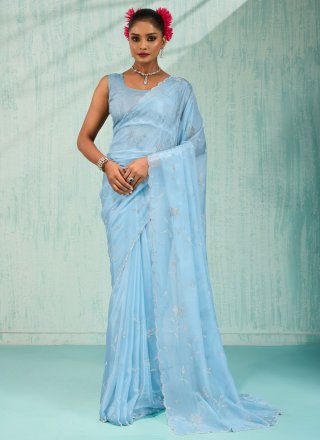 Shop Online Black Chiffon Satin Swarovski Work Classic Saree