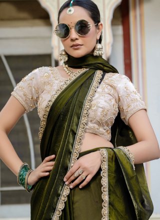 Cut, Hand and Lace Work Satin Designer Saree