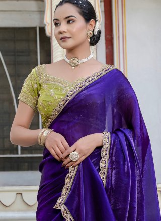 Cut, Hand and Lace Work Satin Traditional Saree