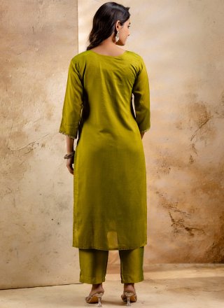 Cute Green Silk Blend Pant Style Suit with Embroidered Work