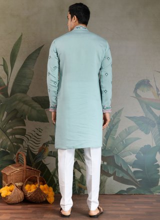 Dainty Aqua Blue Silk Kurta Mens Wear