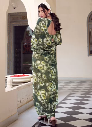 Dainty Grey Weight Less Designer Sari with Patch Border, Floral Patch, Lace and Pearls Work