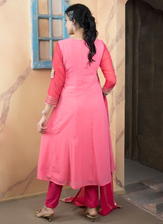 Dashing Pink Georgette Anarkali Suit with Embroidered, Sequins and Zari Work
