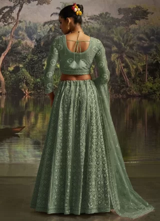 Dazzling Green Net A - Line Lehenga Choli