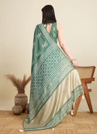 Delectable Green and Grey Cotton Contemporary Saree