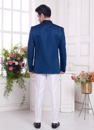 Delightful Blue Imported Jodhpuri Jacket with Embroidered Work
