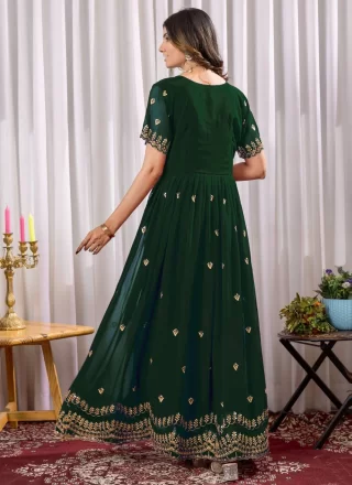 Delightsome Green Faux Georgette  Designer Gown