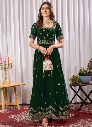 Delightsome Green Faux Georgette  Designer Gown