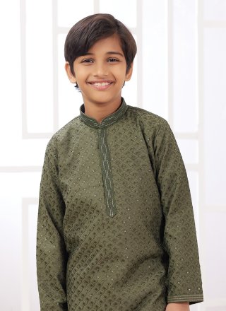 Demure Green Art Silk Kurta Pyjama with Thread Work
