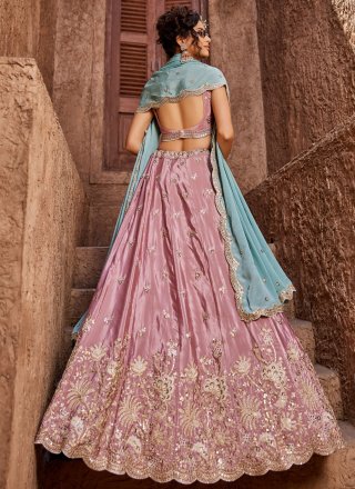 Demure Pink Satin Lehenga Choli