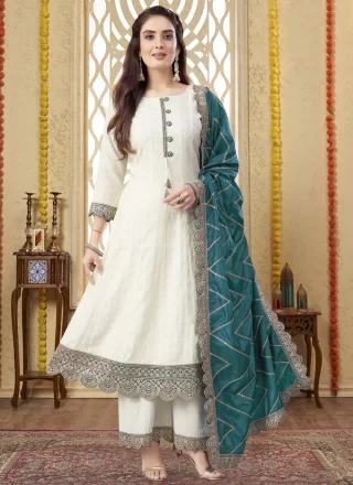 Deserving White Silk Readymade Salwar Suit