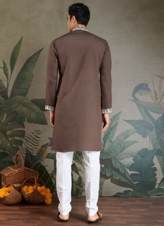 Desirable Brown Silk Kurta Mens Wear with Embroidered, Sequins and Thread Work