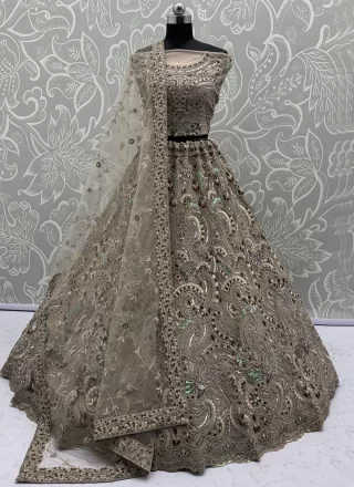 Diamond, Dori, Embroidered, Multi, Sequins, Thread, Zari and Zircon Work Net Lehenga Choli In Brown