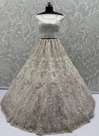 Diamond, Embroidered, Multi, Sequins, Thread and Zircon Work Net Lehenga Choli In White