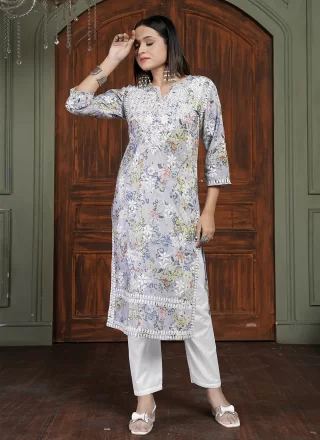 Digital Print and Embroidered Work Cotton Casual Kurti In Yellow for Casual